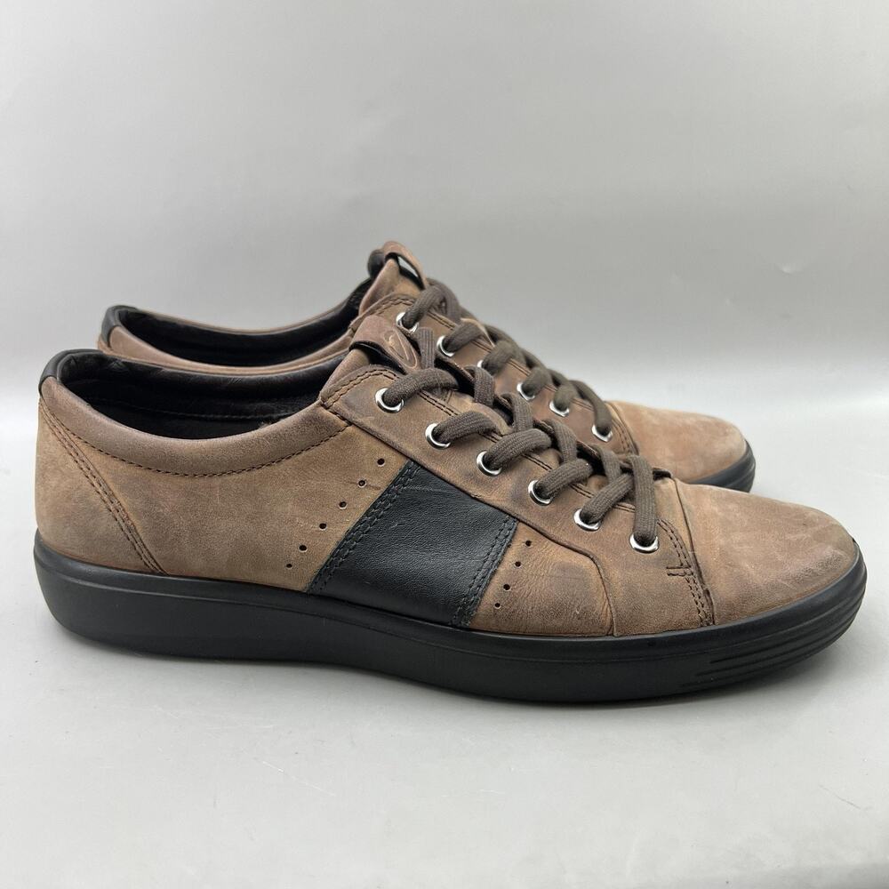 ECCO Soft 7 Casual Shoes Men Size 10 Brown Nubuck Lace Low Comfort Sneakers